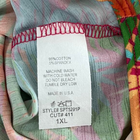 Green Multicolor Tropical Print Tie Front Flutter Sleeve Cropped Top Plus 1X NWT - Picture 10 of 13